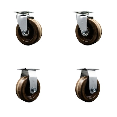 Service Caster 4'' High Temp Phenolic Caster Set with Bronze Bearings 2 Swivel 2 Rigid, 4PK SCC-20S420-PHBZHT-2-R-2